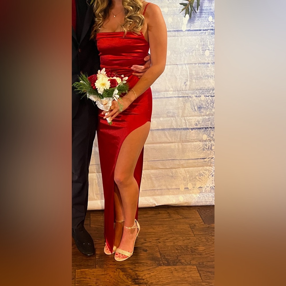 Windsor Red Slit Cowl Neck Gown